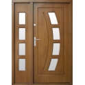 Drzwi drewniane zewnętrzne model P35+dostawki stałe szklone w ościeżnicy +naświetlenie górne 
