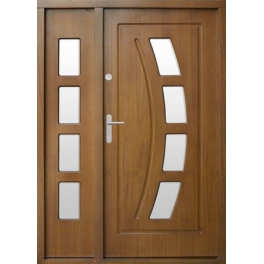 Drzwi drewniane zewnętrzne model P28+dostawka stała szklona w ościeżnicy +naświetlenie górne 
